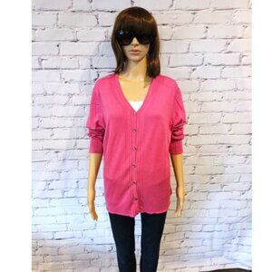 TESORI, Fuchsia pink button up silk and cashmere cardigan